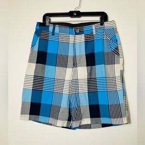 Lululemon Plaid Shorts Men’s Sz 34 Blue Pockets Casual 10” Inseam Quick Dry